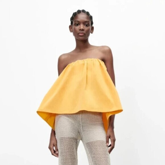 Zara Tops - NWOT Zara marigold yellow sleeveless off-the-shoulder exaggerated flare top, S